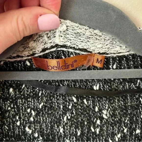 Belldini Black Grey White Speckled Knit Open Front Cardigan Women’s Size Medium - Picture 3 of 6